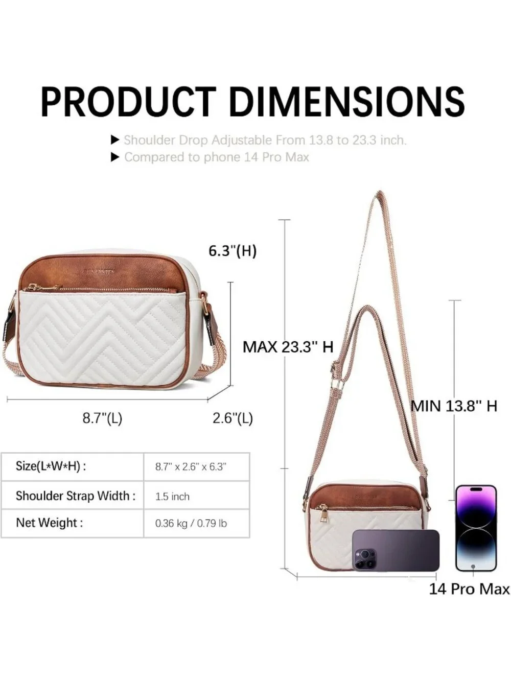 Women's Beige Brown Leather Crossbody Purses Shoulder Handbags with Wide Strap